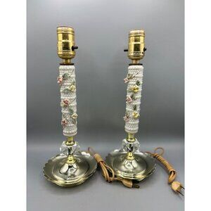 Vtg Table Lamp Set Floral Porcelain Leaded Crystal Table Electric‎